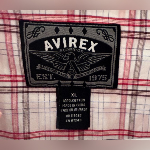 Avirex Men’s White & Red Plaid Shirt - Size XL 100% Cotton Avirex Tigers 🔥 - Picture 8 of 8